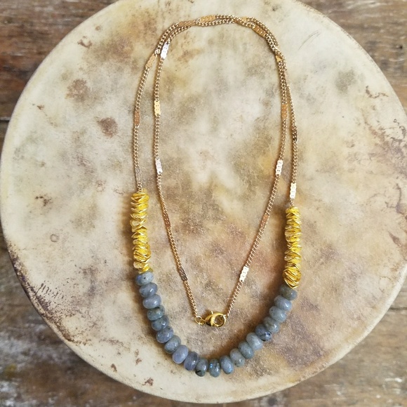 Labradorite & 24k Rondelle Gold Ruffle Necklace - Picture 2 of 4